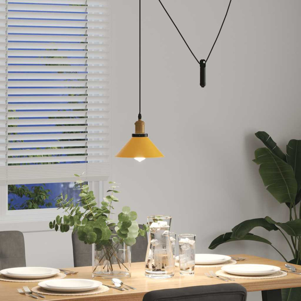 Produktbild för taklampa höjdjusterbar E27 glans gul Ø 22 cm metall