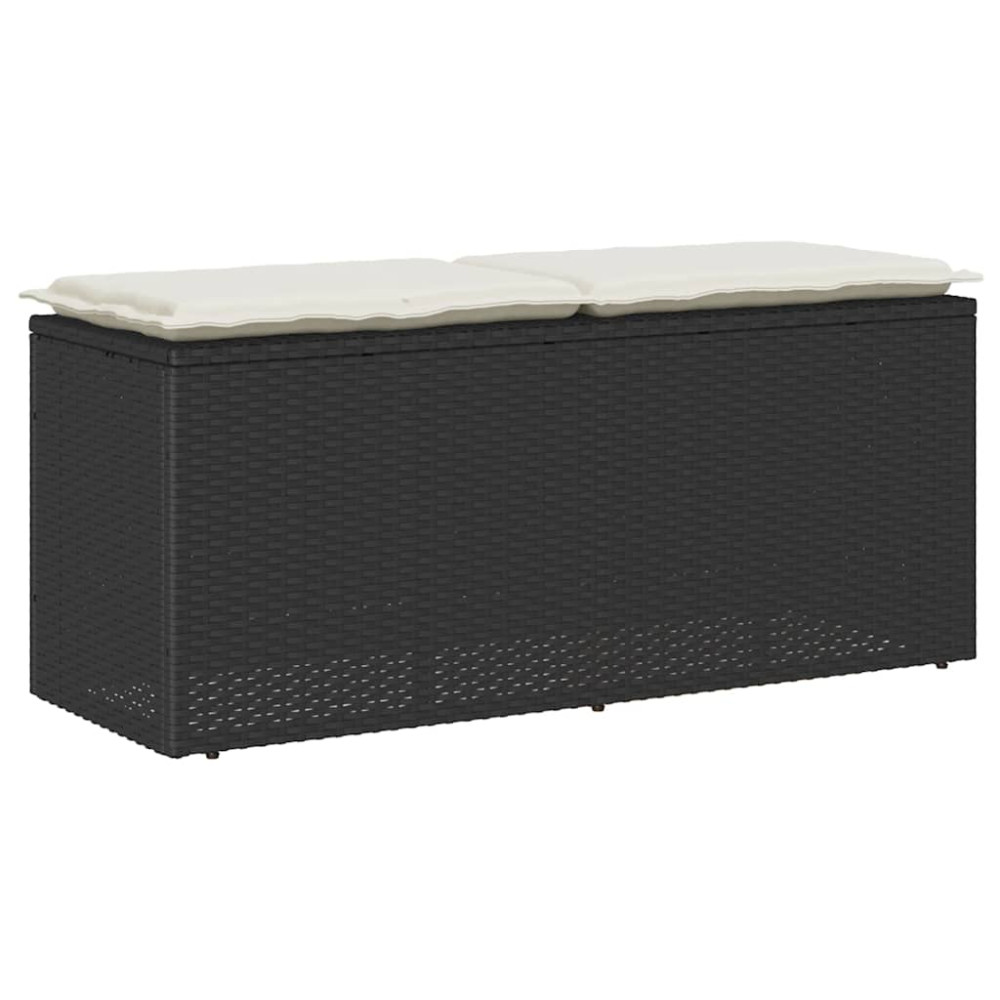Produktbild för Trädgårdsbänk med dyna svart 110x40x44 cm konstrotting