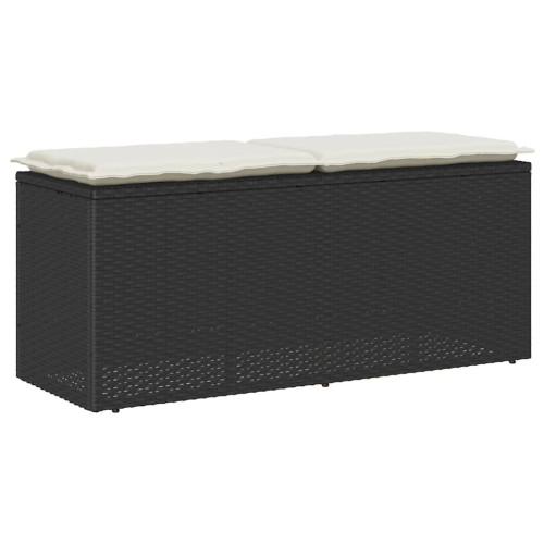 vidaXL Trädgårdsbänk med dyna svart 110x40x44 cm konstrotting