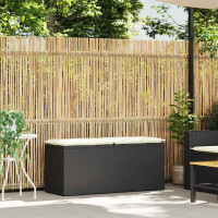 Produktbild för Trädgårdsbänk med dyna svart 110x40x44 cm konstrotting