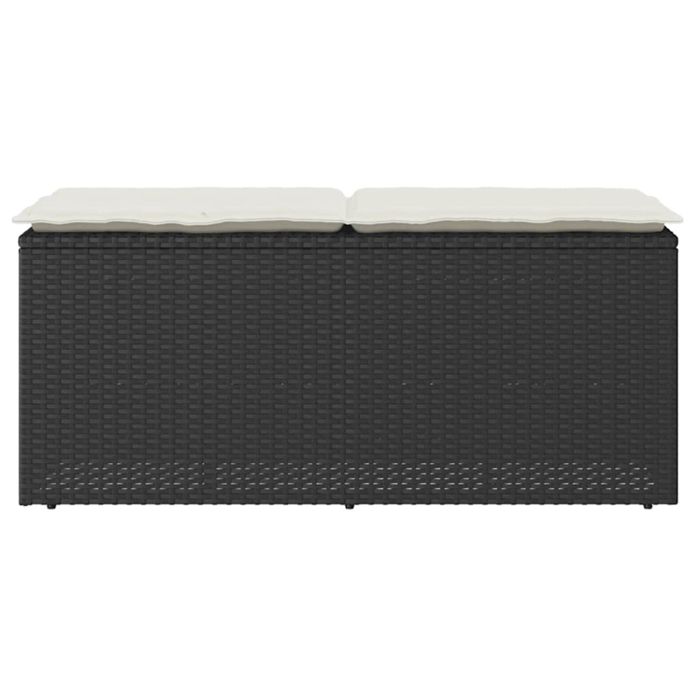 Produktbild för Trädgårdsbänk med dyna svart 110x40x44 cm konstrotting