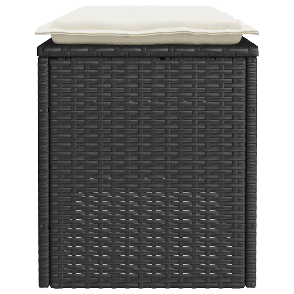 Produktbild för Trädgårdsbänk med dyna svart 110x40x44 cm konstrotting