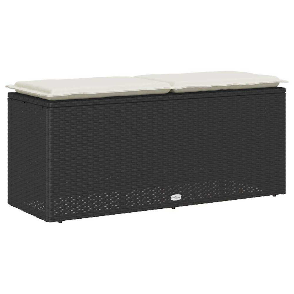 Produktbild för Trädgårdsbänk med dyna svart 110x40x44 cm konstrotting