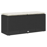 Produktbild för Trädgårdsbänk med dyna svart 110x40x44 cm konstrotting