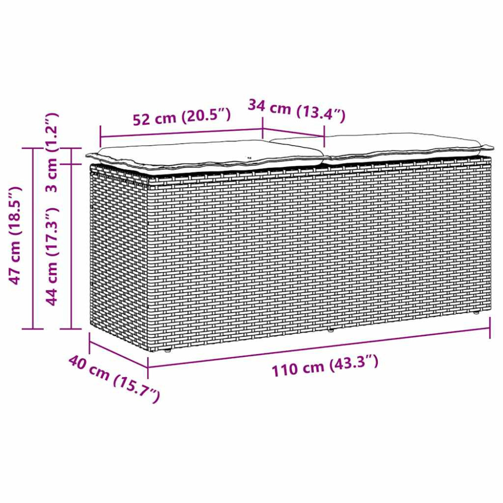 Produktbild för Trädgårdsbänk med dyna svart 110x40x44 cm konstrotting