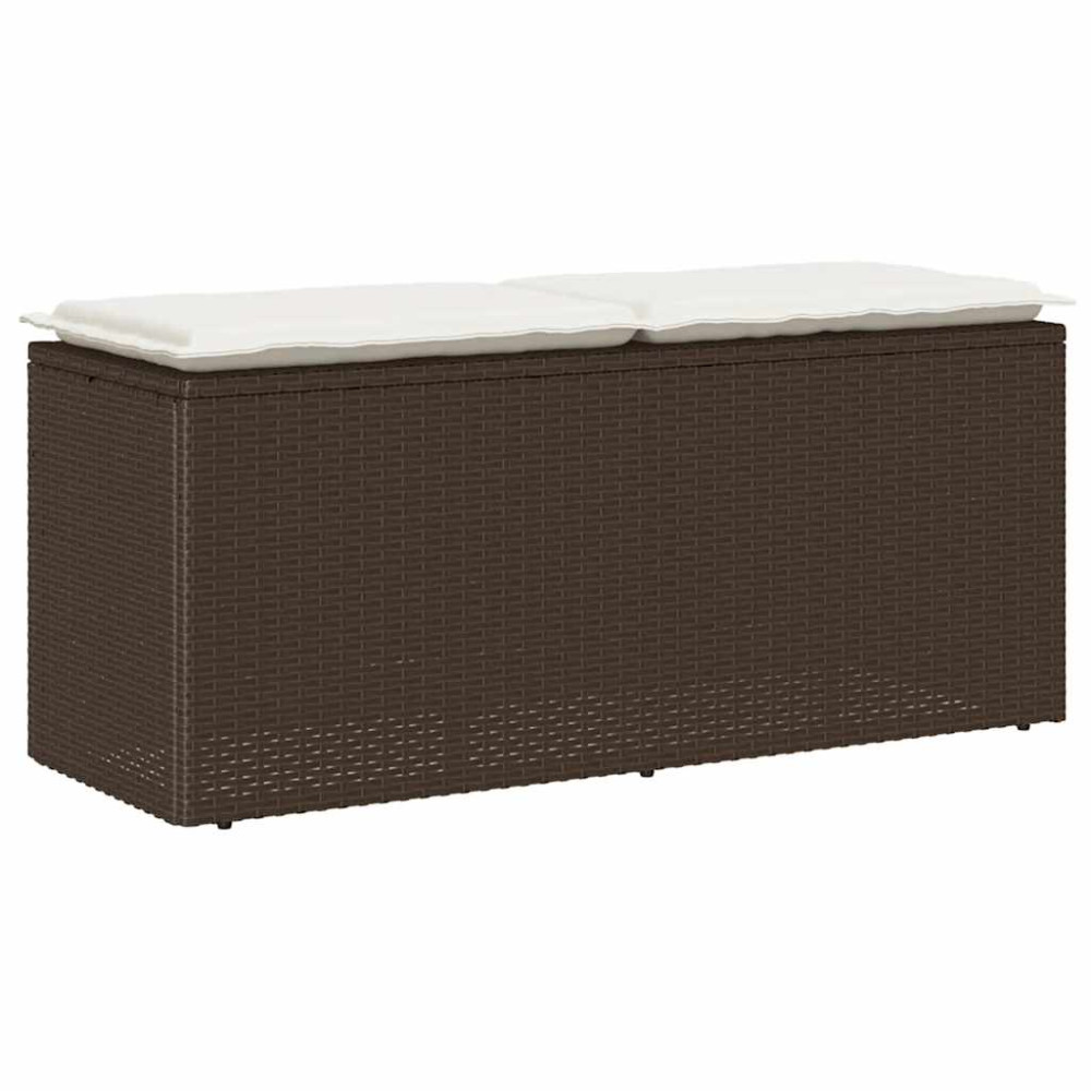Produktbild för Trädgårdsbänk med dyna brun 110x40x44 cm konstrotting