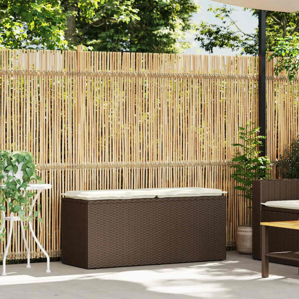 Produktbild för Trädgårdsbänk med dyna brun 110x40x44 cm konstrotting