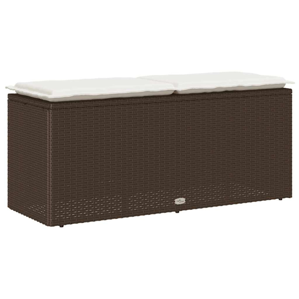 Produktbild för Trädgårdsbänk med dyna brun 110x40x44 cm konstrotting