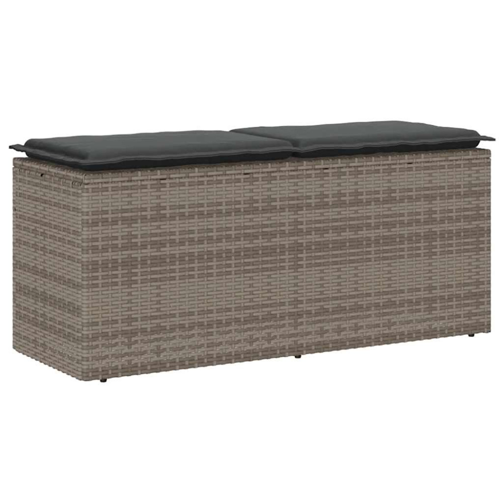 Produktbild för Trädgårdsbänk med dyna grå 110x40x44 cm konstrotting