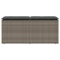 Produktbild för Trädgårdsbänk med dyna grå 110x40x44 cm konstrotting