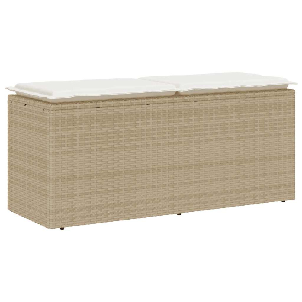 Produktbild för Trädgårdsbänk med dyna beige 110x40x44 cm konstrotting