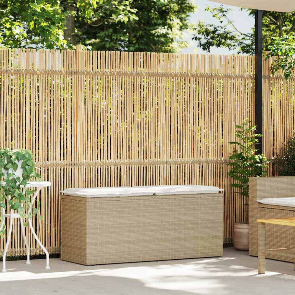 Produktbild för Trädgårdsbänk med dyna beige 110x40x44 cm konstrotting