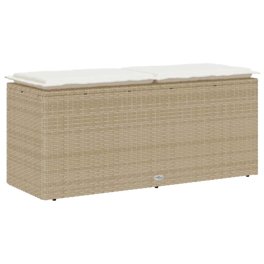 Produktbild för Trädgårdsbänk med dyna beige 110x40x44 cm konstrotting