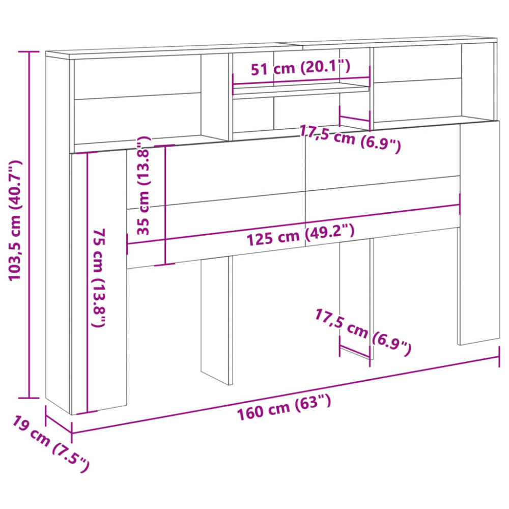 Produktbild för Sänggavel m förvaring ek 160x19x103,5 cm konstruerat trä