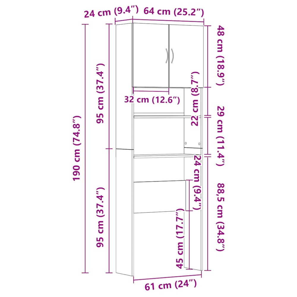 Produktbild för Tvättmaskinsskåp sonoma-ek 64x24x190 cm konstruerat trä