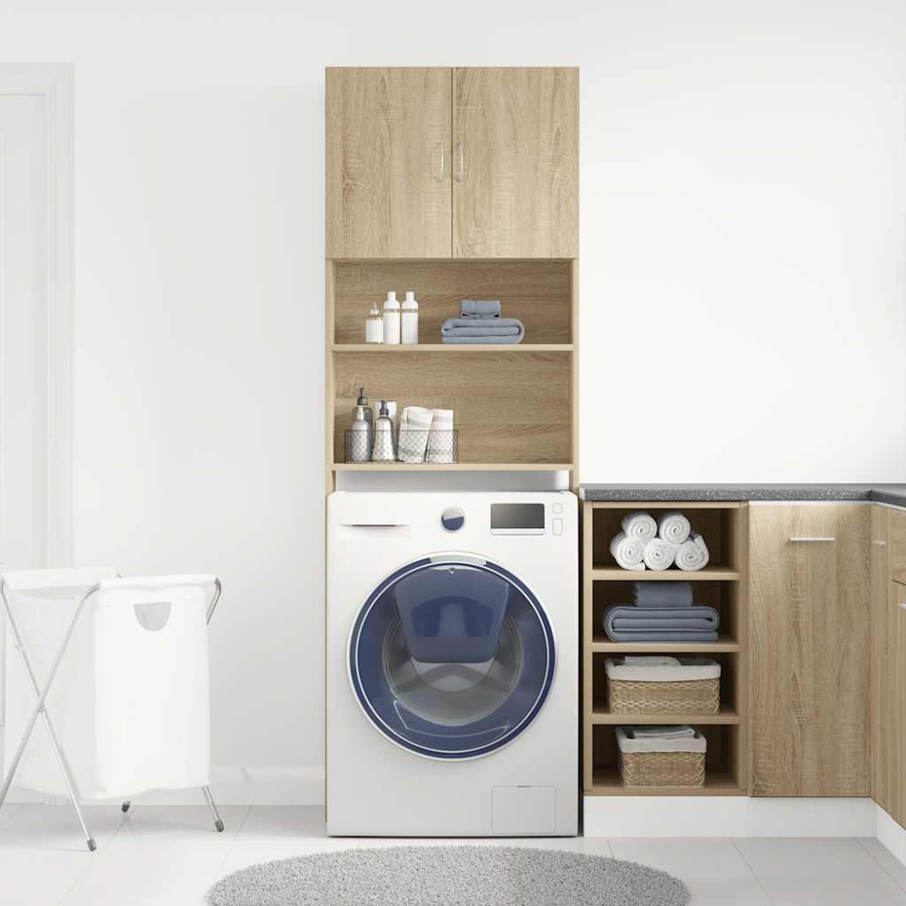 Produktbild för Tvättmaskinsskåp sonoma-ek 64x24x190 cm konstruerat trä