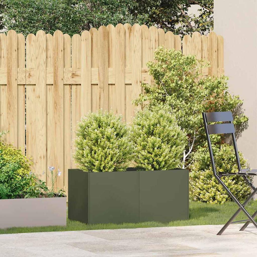 Produktbild för Odlingslåda olivgrön 80x40x40 cm kallvalsat stål