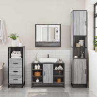 Produktbild för Badrumsmöbler set 3 delar grå sonoma konstruerat trä