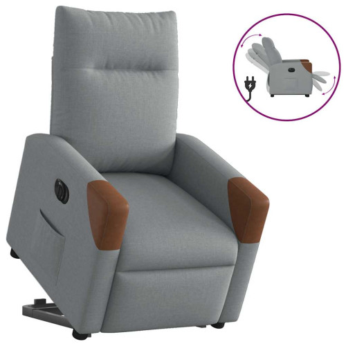 vidaXL Elektrisk reclinerfåtölj med uppresningshjälp ljusgrå tyg