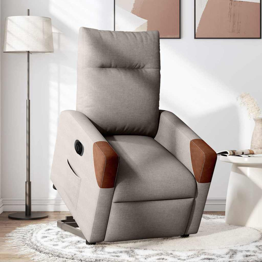 Produktbild för Elektrisk reclinerfåtölj med uppresningshjälp taupe tyg