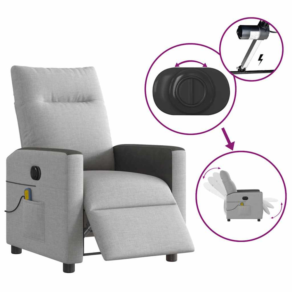 Produktbild för Elektrisk massagefåtölj molngrå tyg