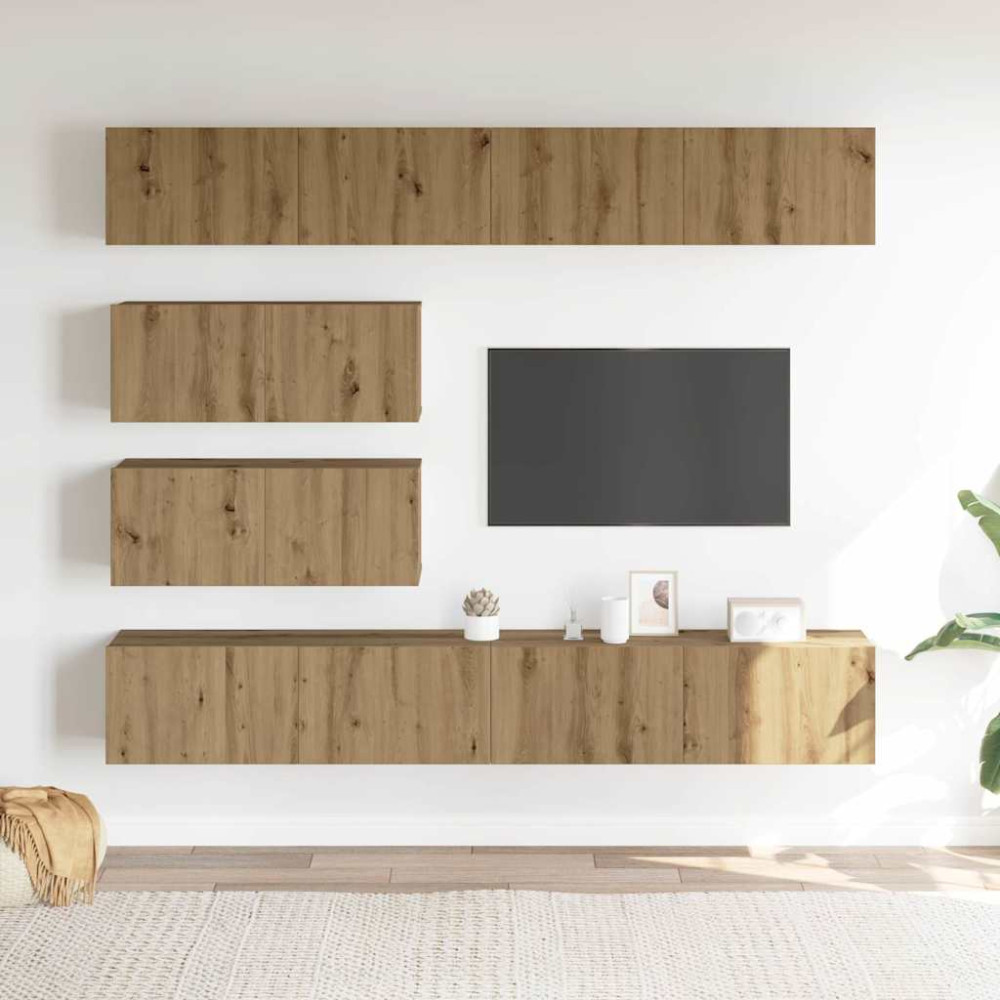 Produktbild för TV-skåp väggmonterat 6 delar artisan ek konstruerat trä