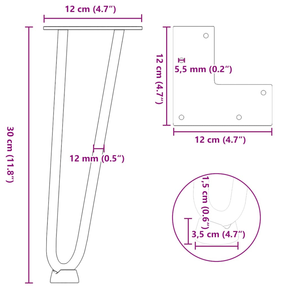 Produktbild för Hårnålsben för soffbord 4 st naturstål 30 cm massivt stål