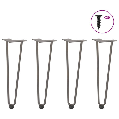 vidaXL Hårnålsben för soffbord 4 st naturstål 42 cm massivt stål