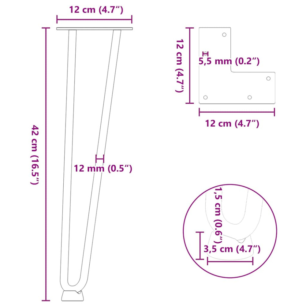 Produktbild för Hårnålsben för soffbord 4 st naturstål 42 cm massivt stål