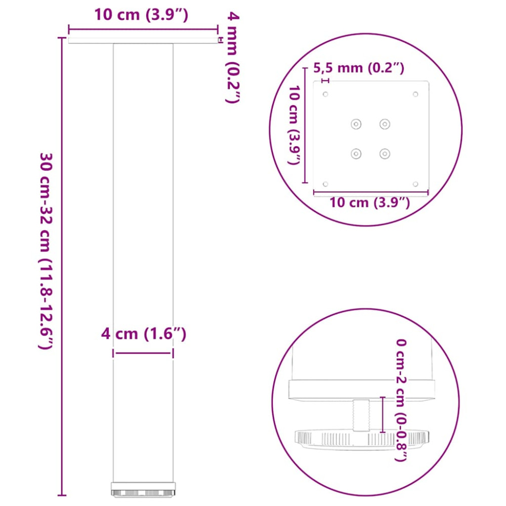 Produktbild för Soffbordsben 4 st naturstål 30-32 cm stål