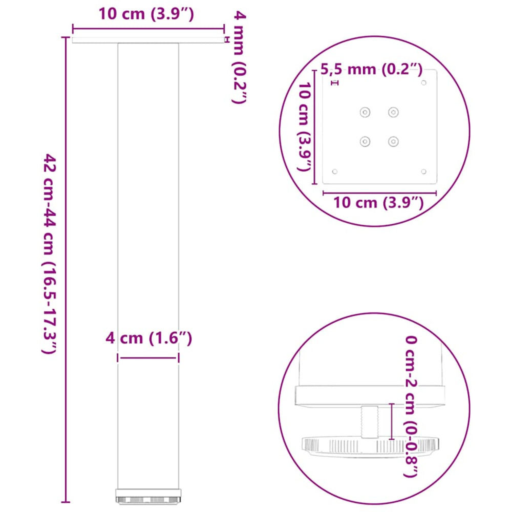 Produktbild för Soffbordsben 4 st naturstål 42-44 cm stål