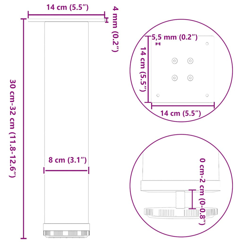 Produktbild för Soffbordsben 4 st naturstål 30-32 cm stål