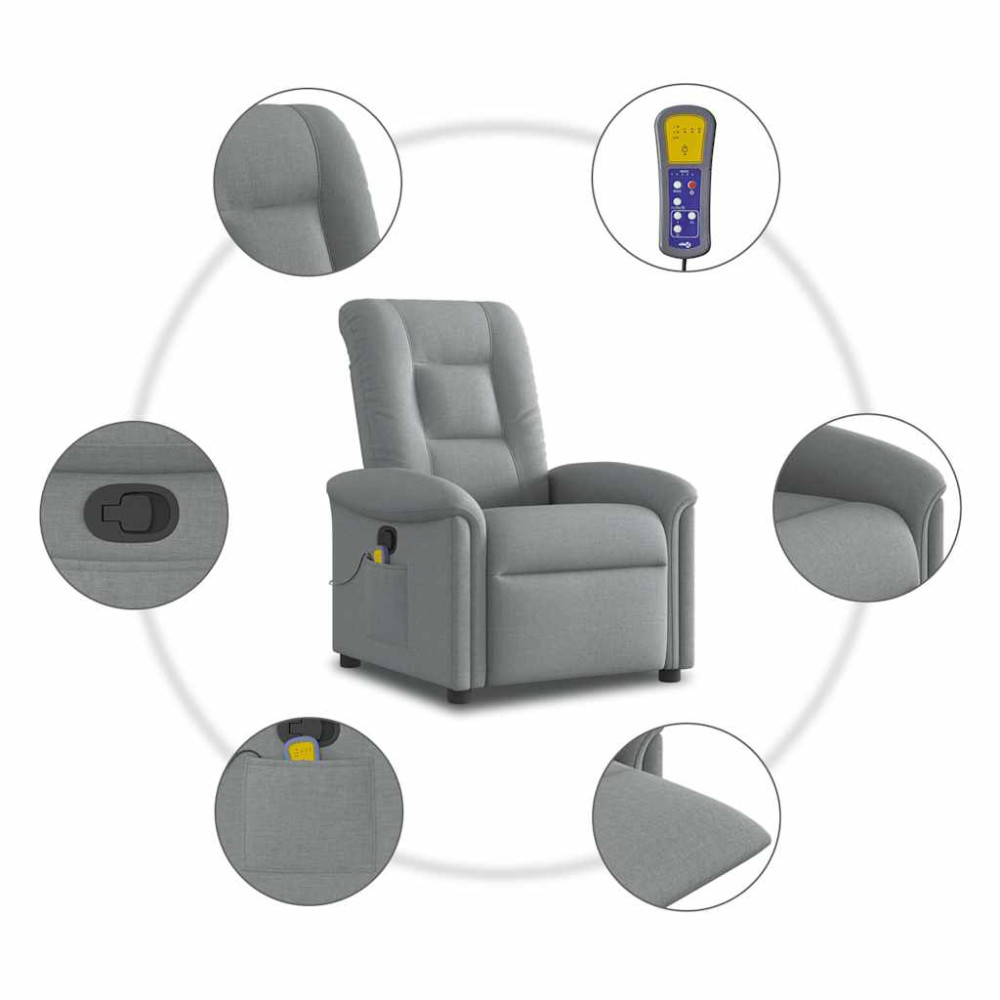 Produktbild för Massagefåtölj ljusgrå tyg