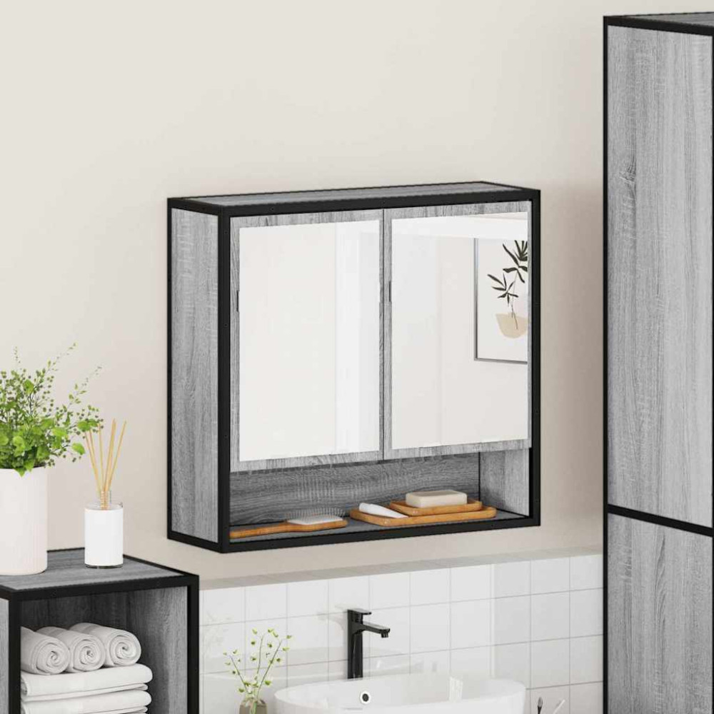 Produktbild för Spegelskåp för badrum Grå Sonoma 65x20x60 cm konstruerat trä