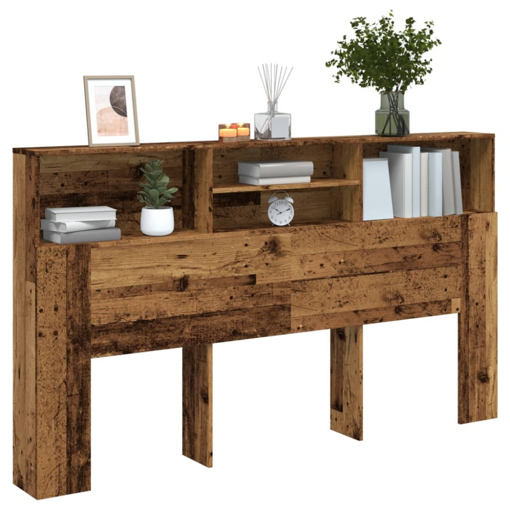 Produktbild för Sänggavel m förvaring åldrat trä 180x19x103,5cm konstruerat trä