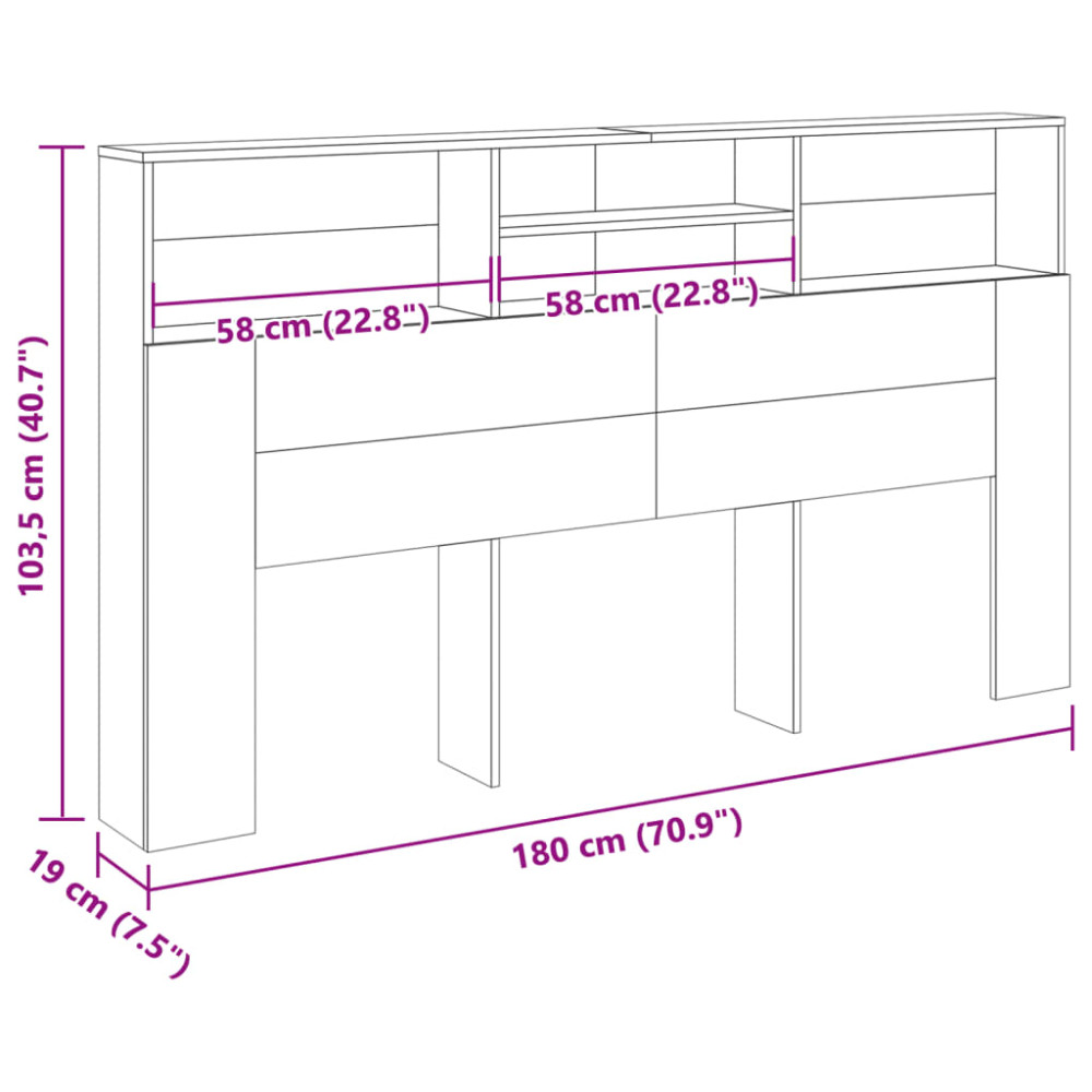 Produktbild för Sänggavel m förvaring åldrat trä 180x19x103,5cm konstruerat trä