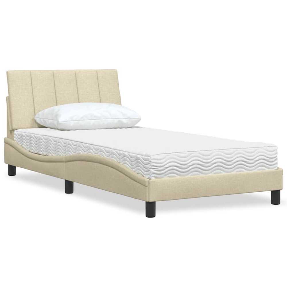 Produktbild för Bed with Mattress "Hanko" Cream 100x200 cm Fabric