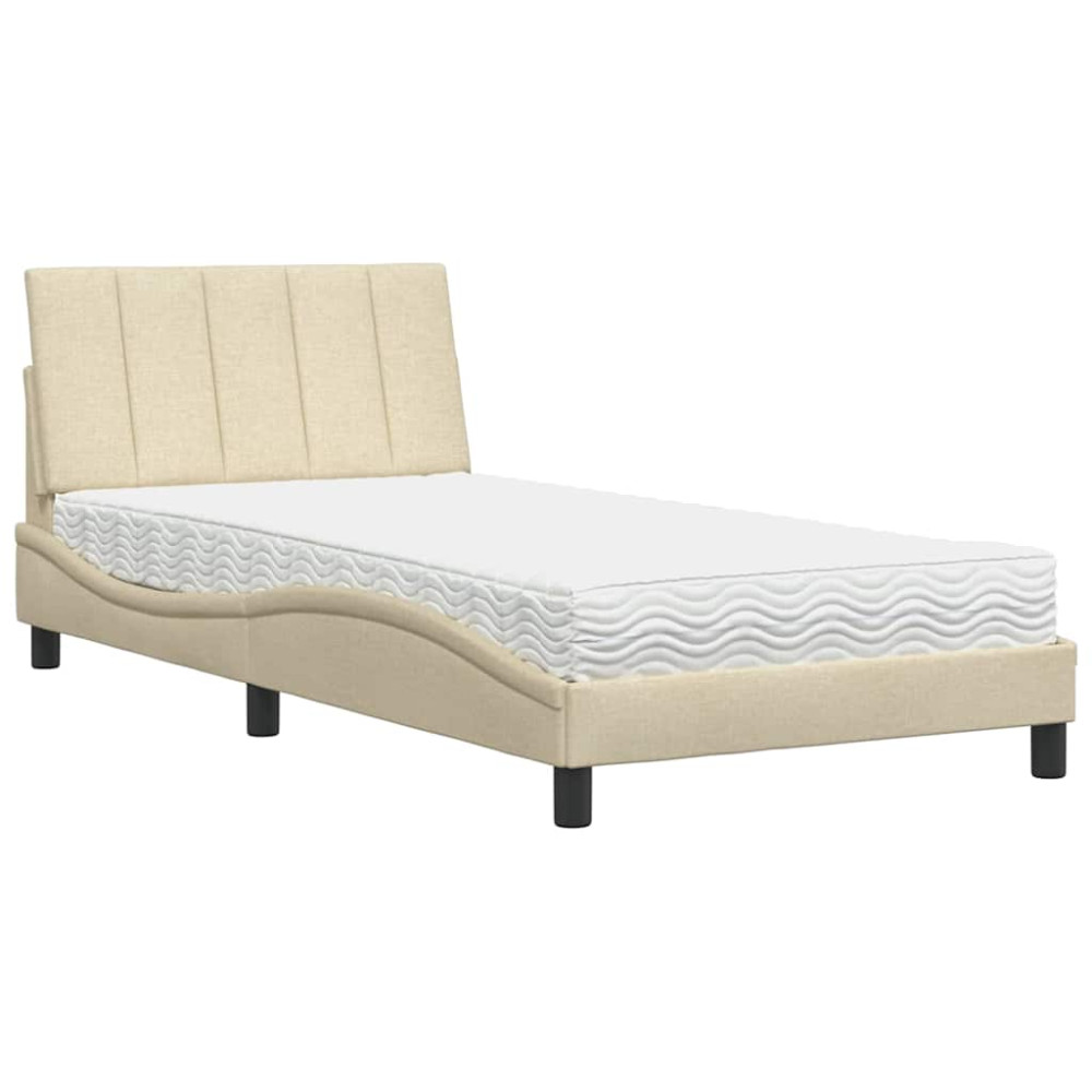 Produktbild för Bed with Mattress "Hanko" Cream 100x200 cm Fabric