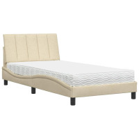 Produktbild för Bed with Mattress "Hanko" Cream 100x200 cm Fabric