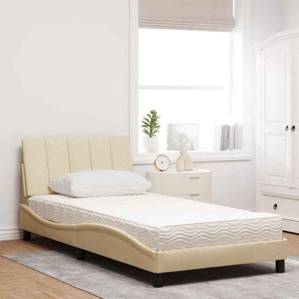 Produktbild för Bed with Mattress "Hanko" Cream 100x200 cm Fabric