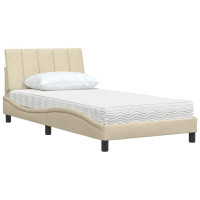 Produktbild för Bed with Mattress "Hanko" Cream 100x200 cm Fabric