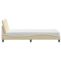 Produktbild för Bed with Mattress "Hanko" Cream 100x200 cm Fabric