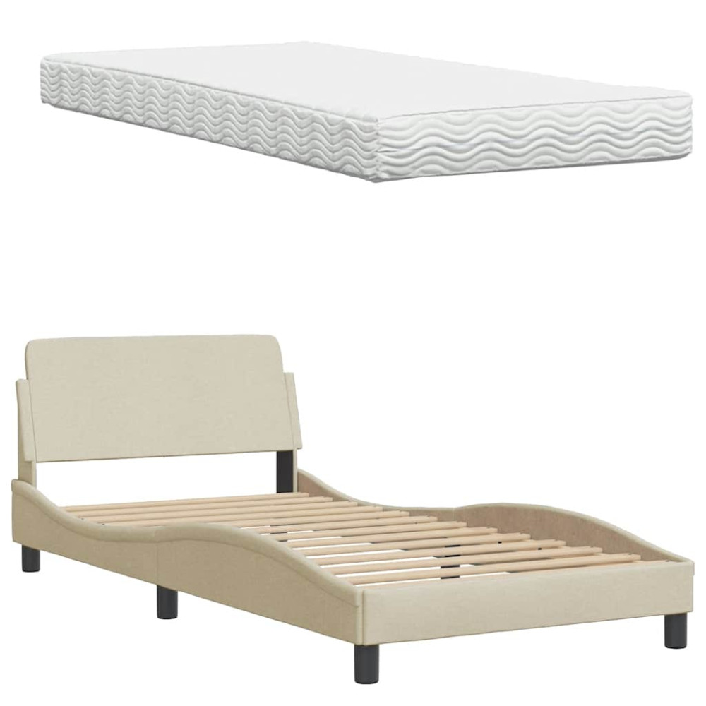 Produktbild för Bed with Mattress "Hanko" Cream 100x200 cm Fabric