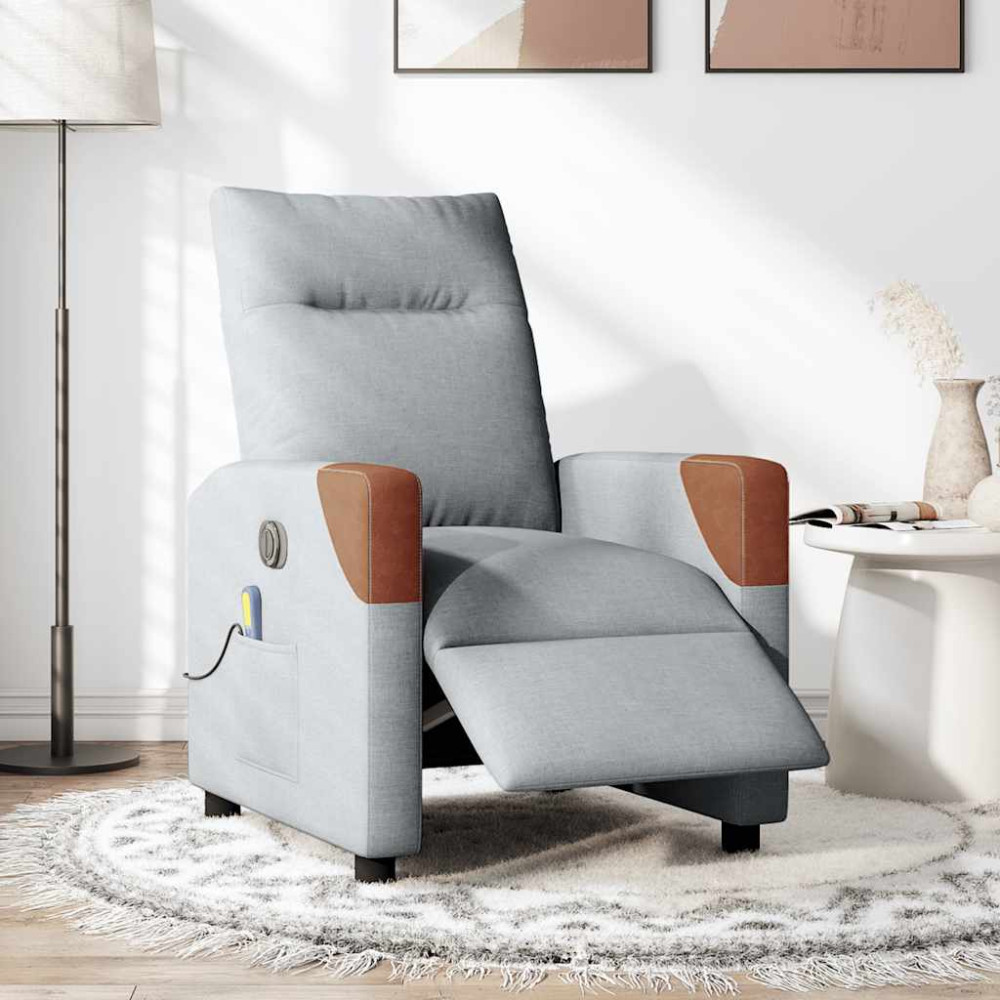 Produktbild för Elektrisk massagefåtölj ljusgrå tyg