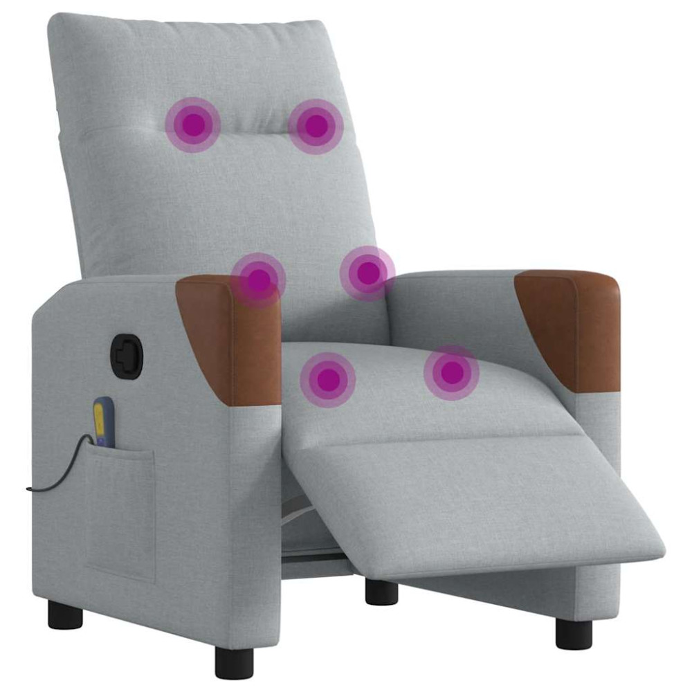 Produktbild för Elektrisk massagefåtölj ljusgrå tyg