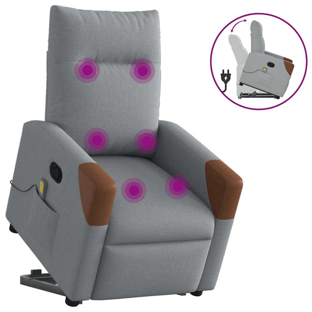 Produktbild för Massagefåtölj med uppresningshjälp ljusgrå tyg