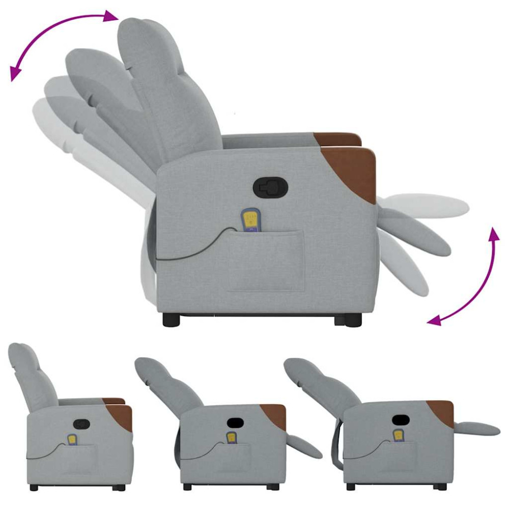 Produktbild för Massagefåtölj med uppresningshjälp ljusgrå tyg