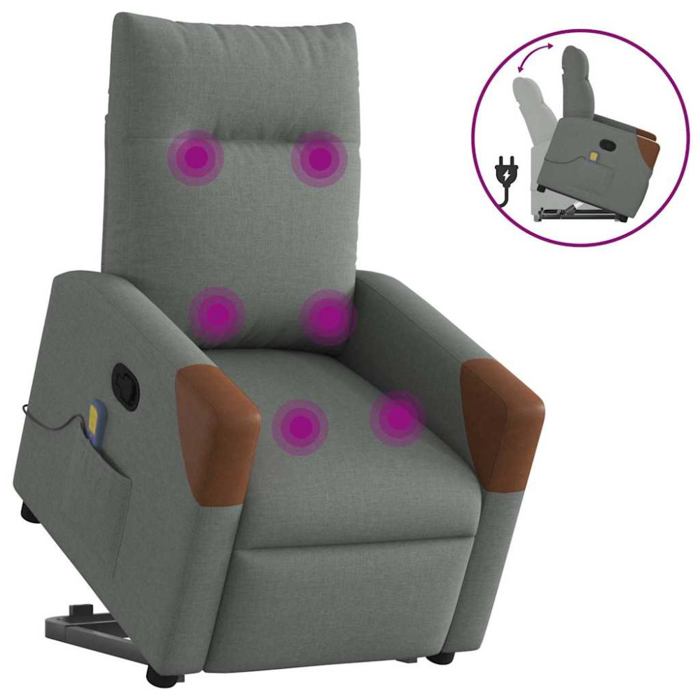 Produktbild för Massagefåtölj med uppresningshjälp mörkgrå tyg