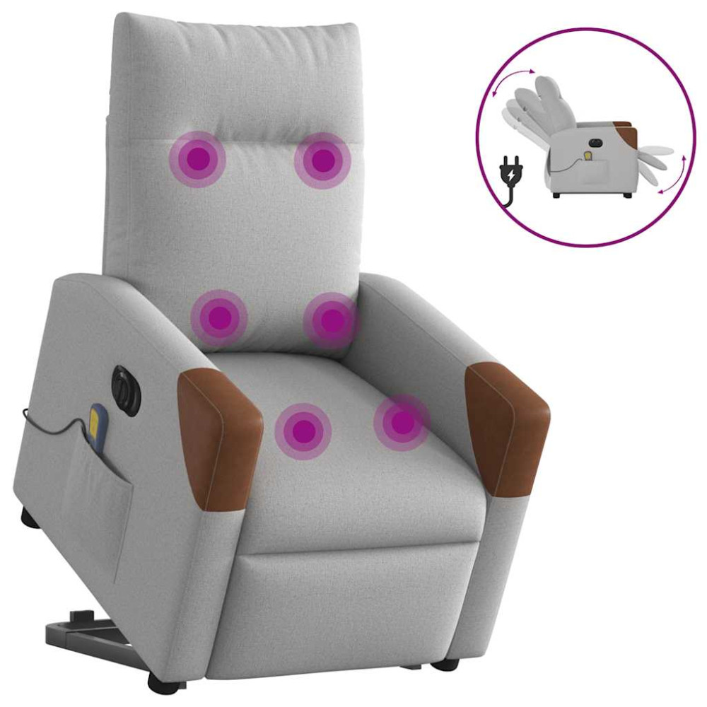 Produktbild för Elektrisk massagefåtölj med uppresningshjälp molngrå tyg