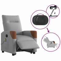 Produktbild för Elektrisk massagefåtölj med uppresningshjälp molngrå tyg